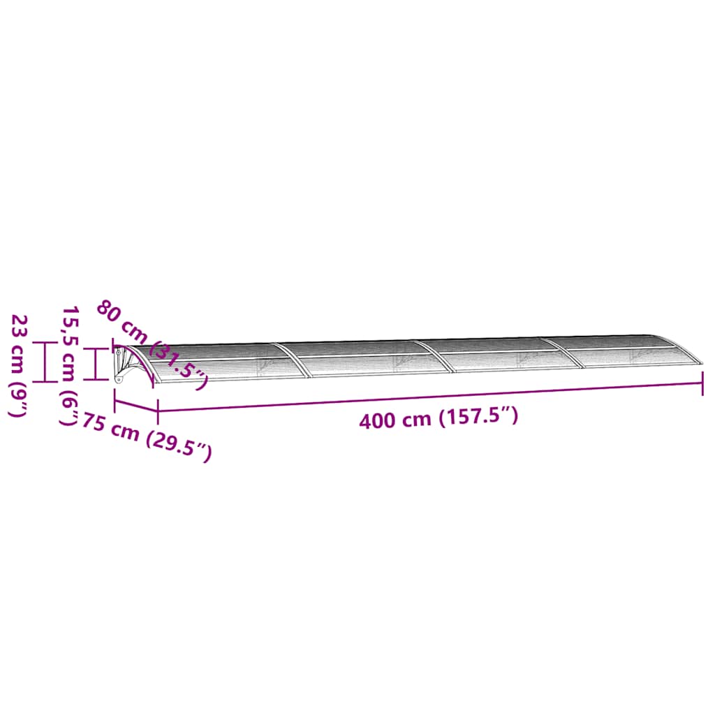 vidaXL Στέγαστρο Πόρτας Μαύρο & Διαφανές 400 x 75 εκ από Πολυκαρβονικό