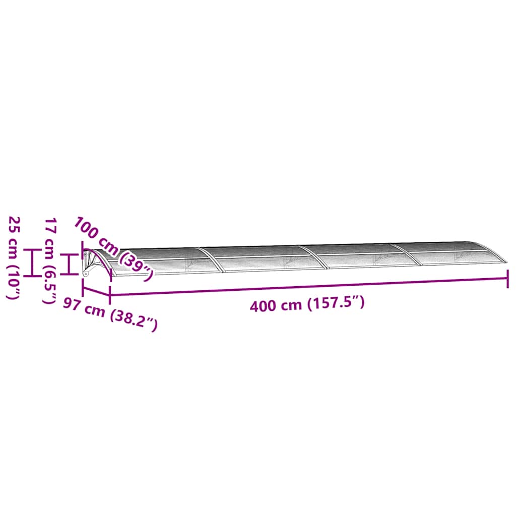 vidaXL Στέγαστρο Πόρτας Γκρι 400 x 100 εκ. από Πολυκαρβονικό