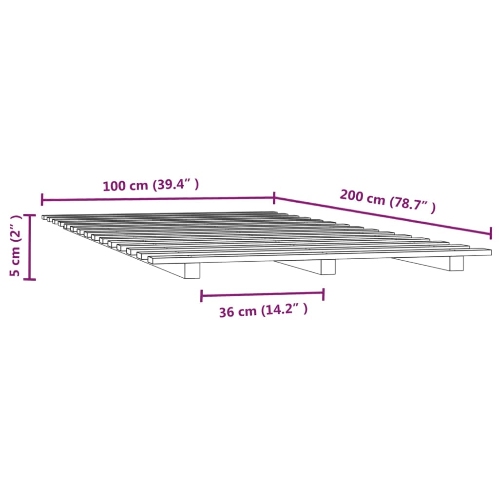 vidaXL Πλαίσιο Κρεβατιού Λευκό 100 x 200 εκ. από Μασίφ Ξύλο Πεύκου