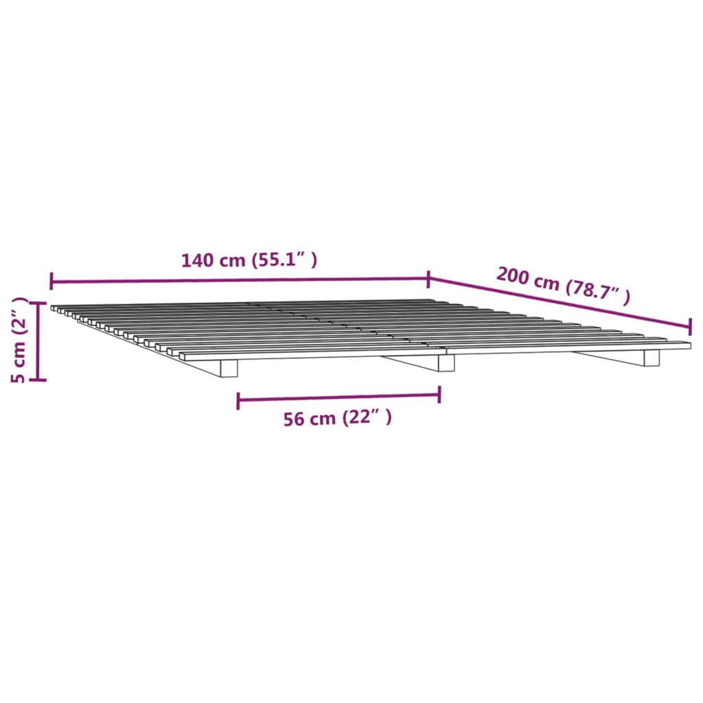 vidaXL Πλαίσιο Κρεβατιού 140 x 200 εκ. από Μασίφ Ξύλο Πεύκου
