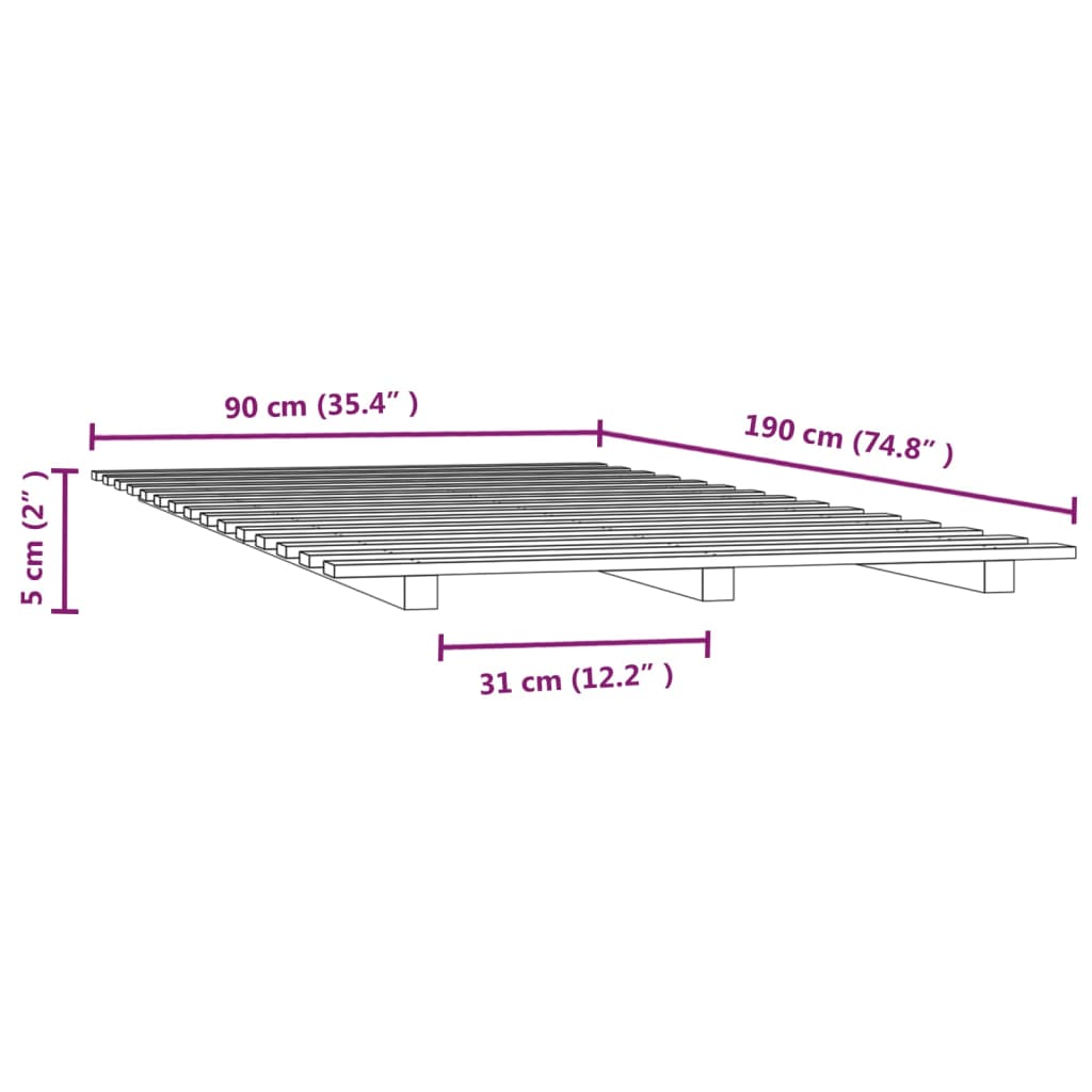 vidaXL Πλαίσιο Κρεβατιού 90 x 190 εκ. από Μασίφ Ξύλο Πεύκου