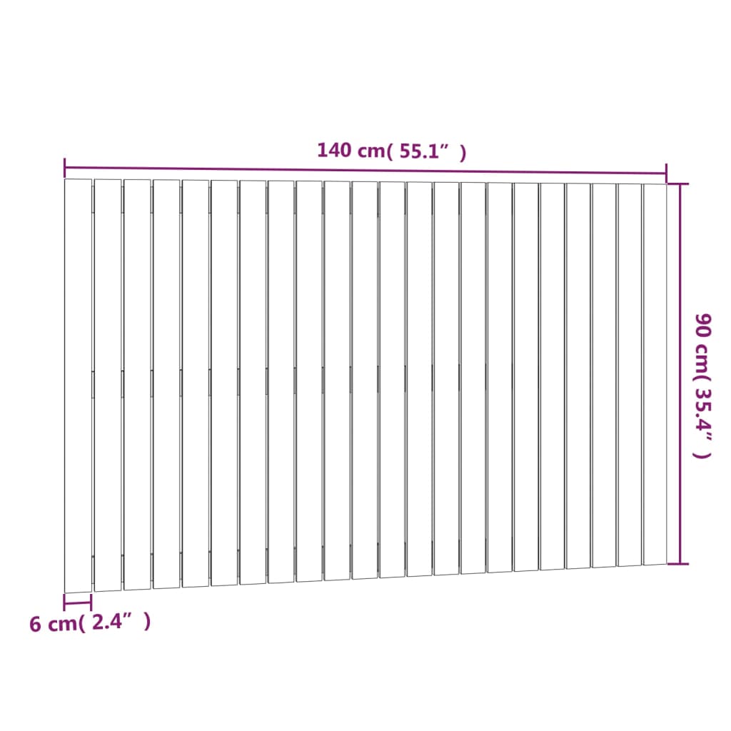 vidaXL Κεφαλάρι Τοίχου Μαύρο 140 x 3 x 90 εκ. από Μασίφ Ξύλο Πεύκου