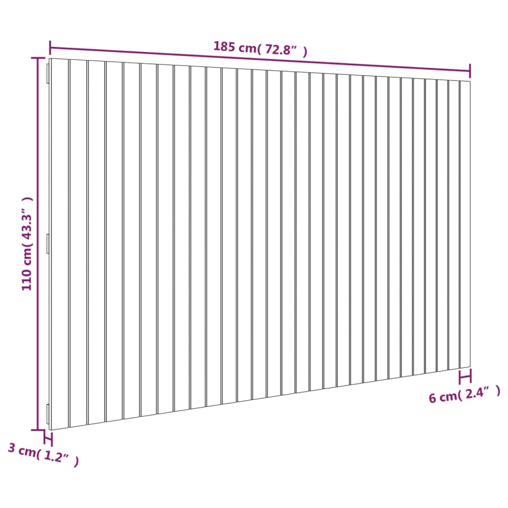 vidaXL Κεφαλάρι Τοίχου Μαύρο 185x3x110 εκ. από Μασίφ Ξύλο Πεύκου