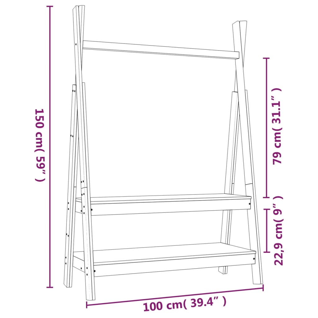 vidaXL Κρεμάστρα Ρούχων 100 x 45,5 x 150 εκ. από Μασίφ Ξύλο Πεύκου