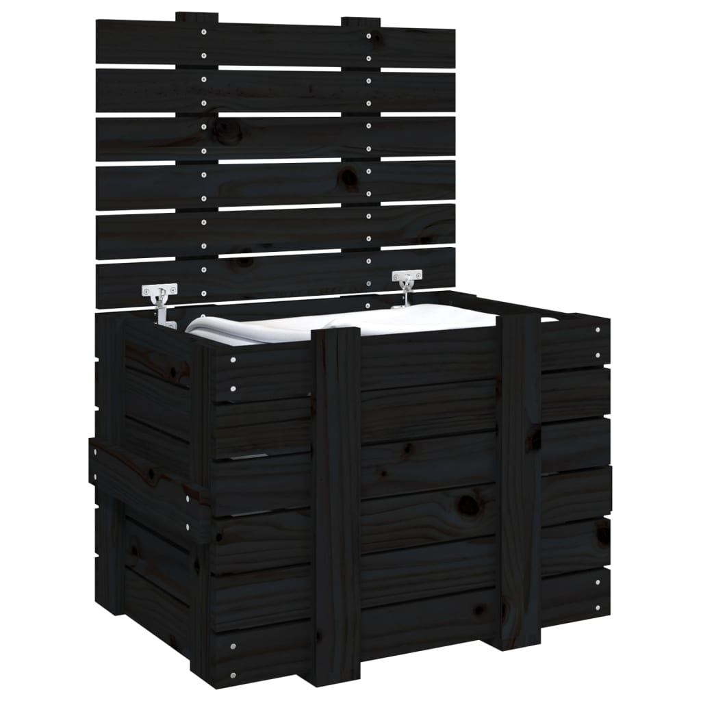 vidaXL Κουτί Αποθήκευσης Μαύρα 58x40,5x42 εκ. Μασίφ Ξύλο Πεύκου