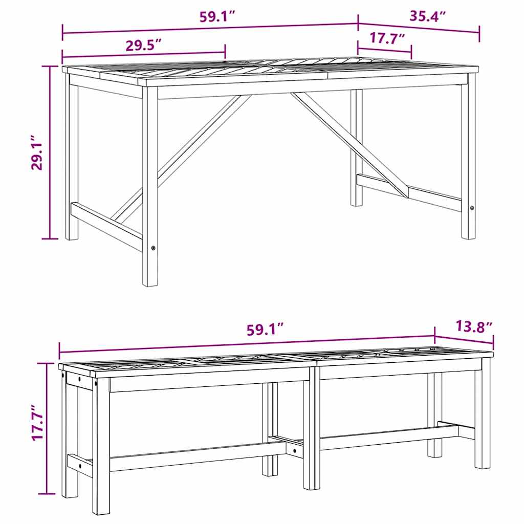 vidaXL Σετ Τραπεζαρίας 3 Τεμαχίων Ξύλου Ακακίας