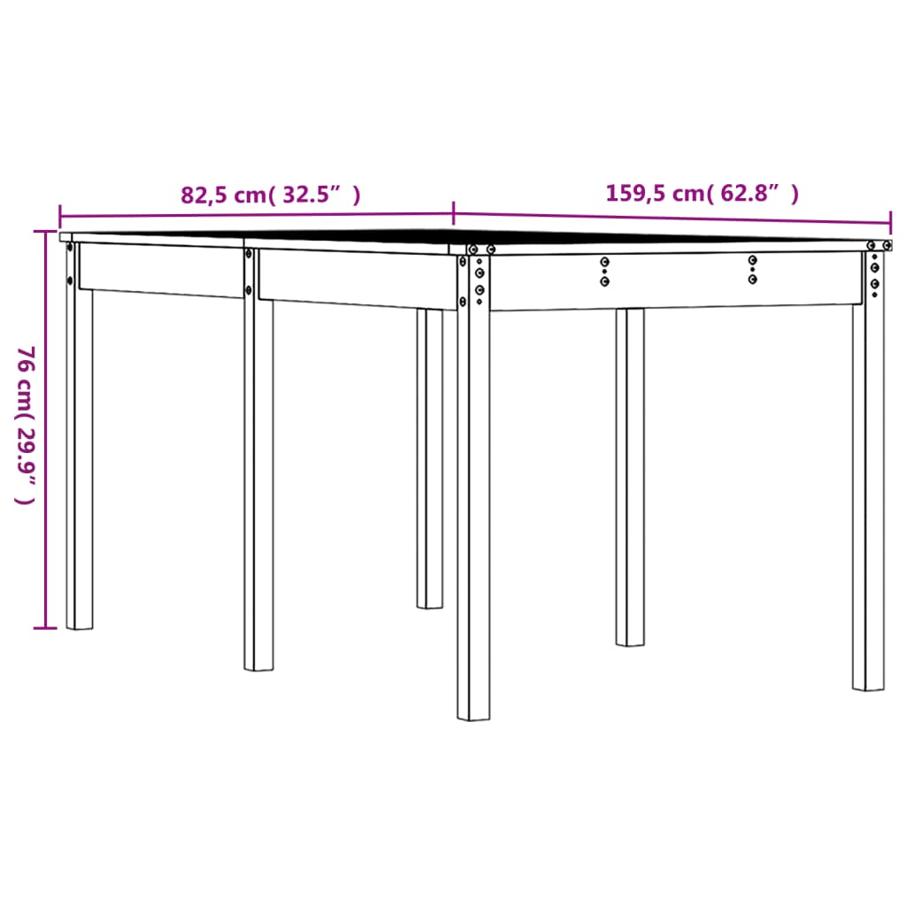 vidaXL Τραπέζι Κήπου 159 x 82,5 x 76 εκ. από Μασίφ Ξύλο Πεύκου
