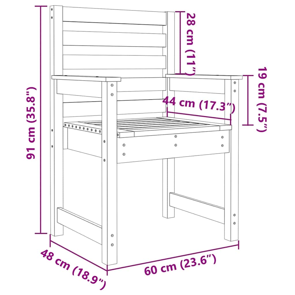 vidaXL Καρέκλες Κήπου 2 τεμ. 60 x 48 x 91 εκ. Μασίφ Ξύλο Πεύκου