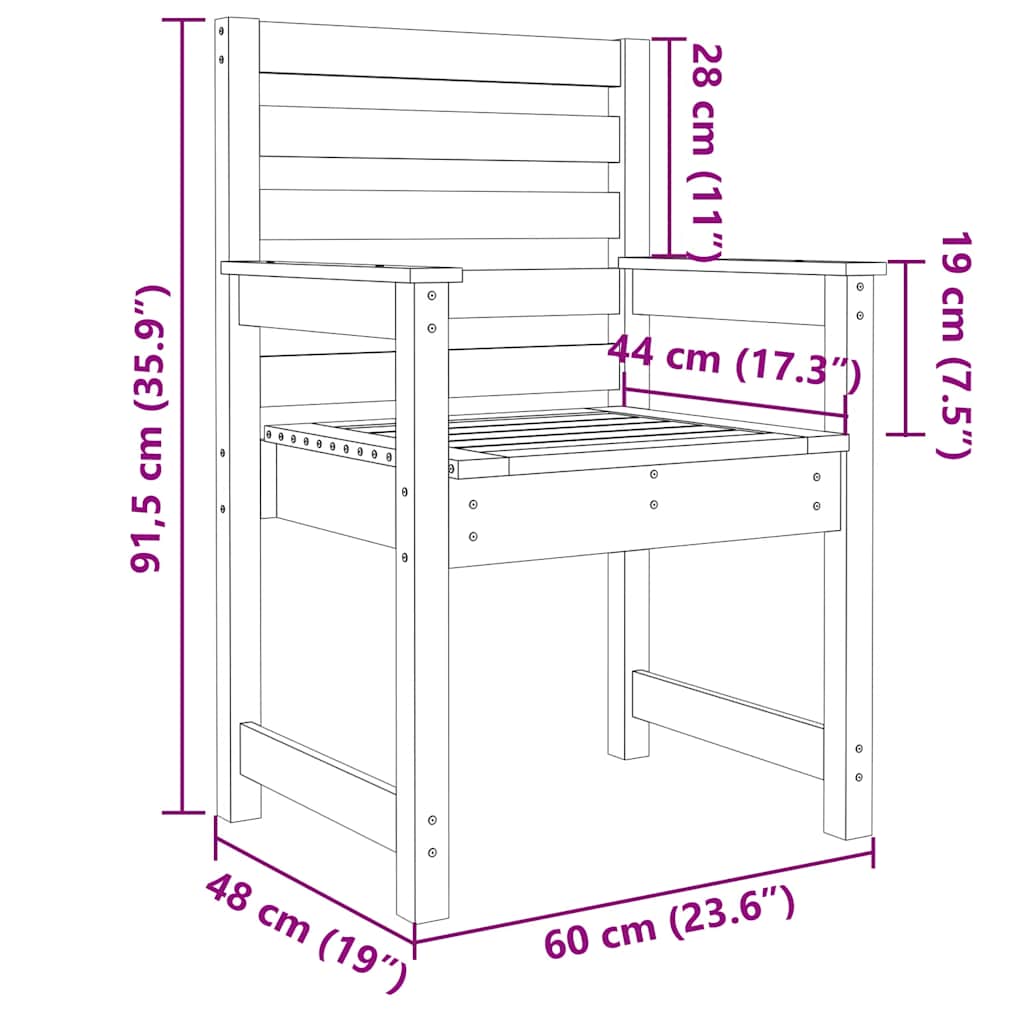 vidaXL Καρέκλες Κήπου 2 τεμ. Λευκές 60x48x91 εκ. Μασίφ Ξύλο Πεύκου