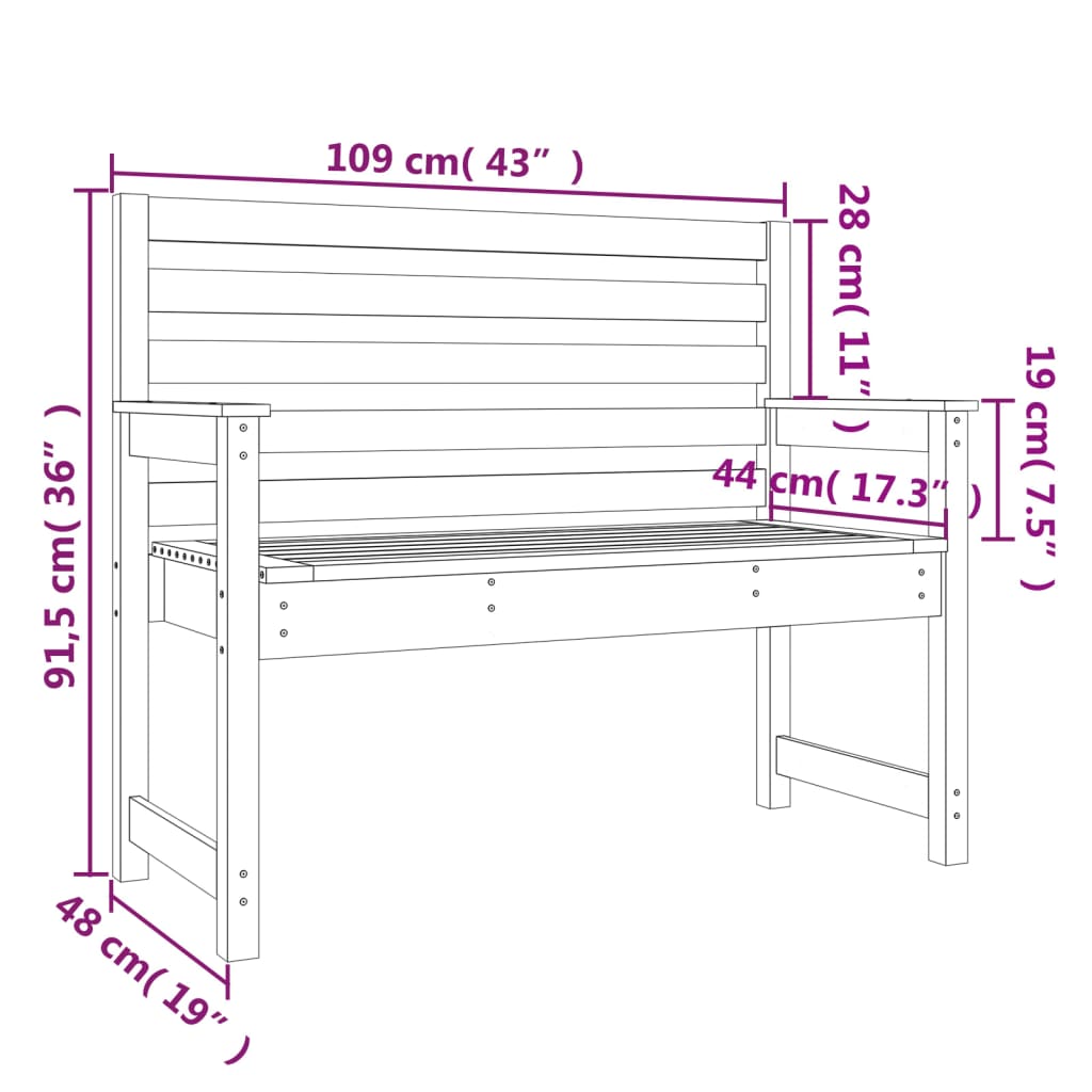 vidaXL Παγκάκι Κήπου 109 x 48 x 91,5 εκ. από Μασίφ Ξύλο Πεύκου