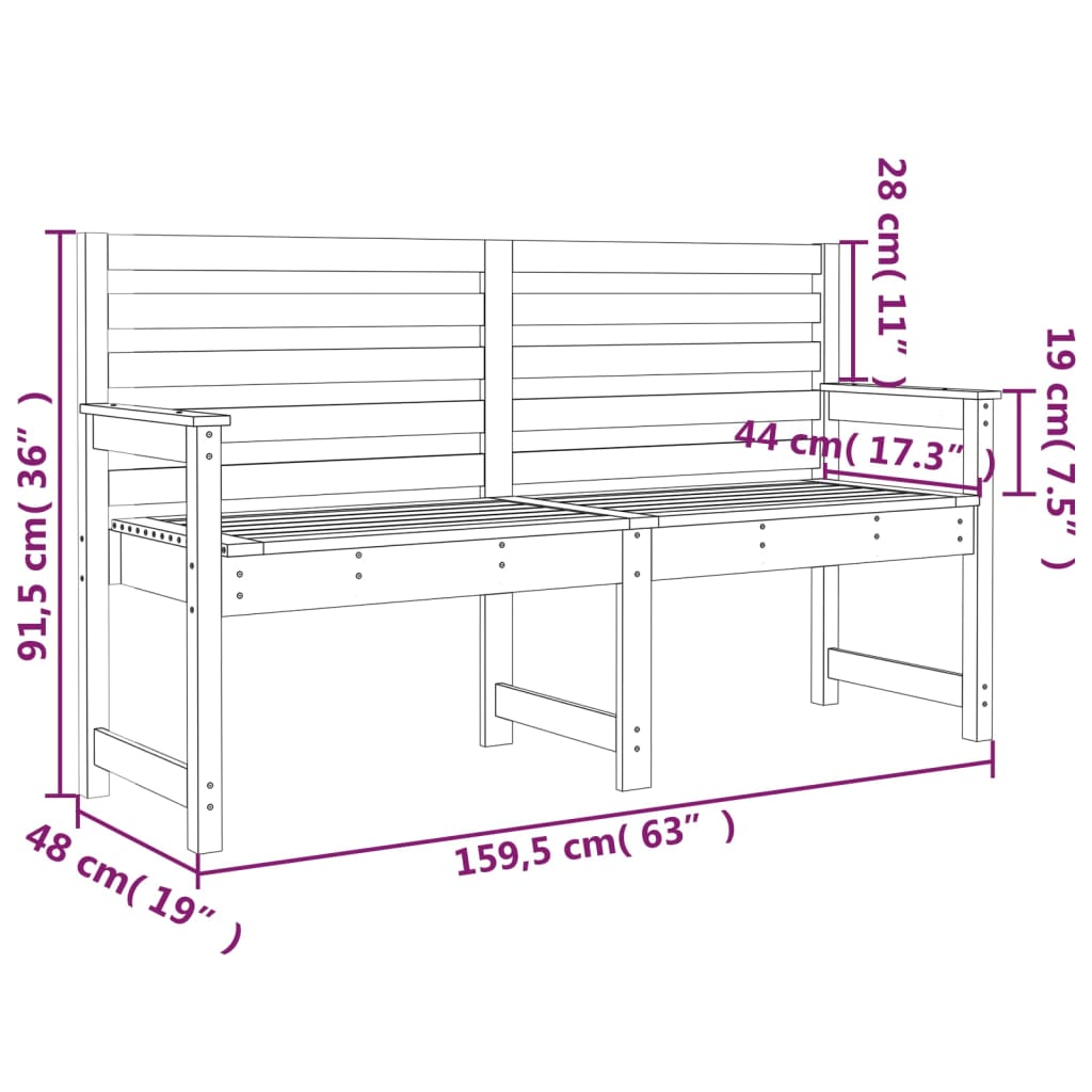vidaXL Πάγκος Κήπου Μελί 159,5 x 48 x 91,5 εκ. από Μασίφ Ξύλο Πεύκου