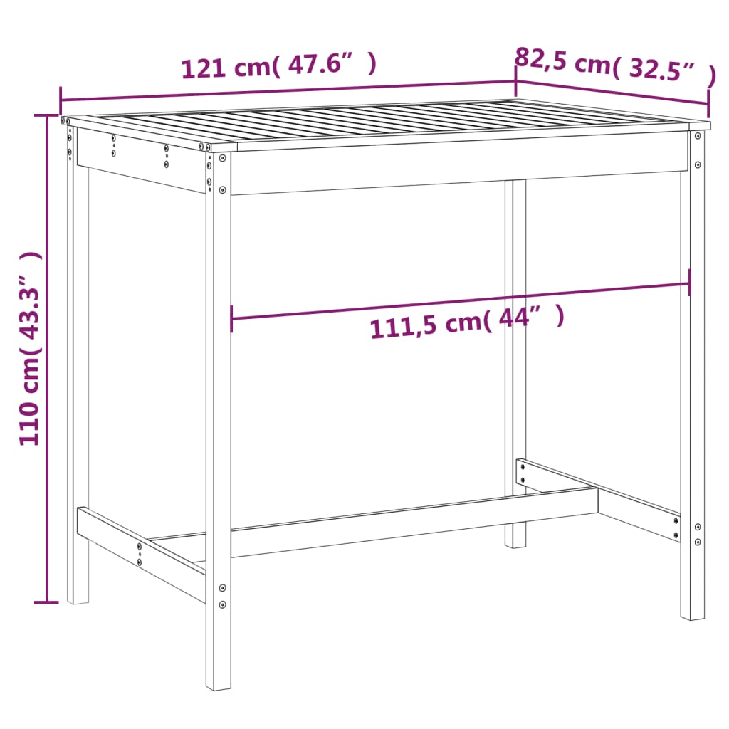 vidaXL Τραπέζι Κήπου Μελί 121x82,5x110 εκ. από Μασίφ Ξύλο Πεύκου