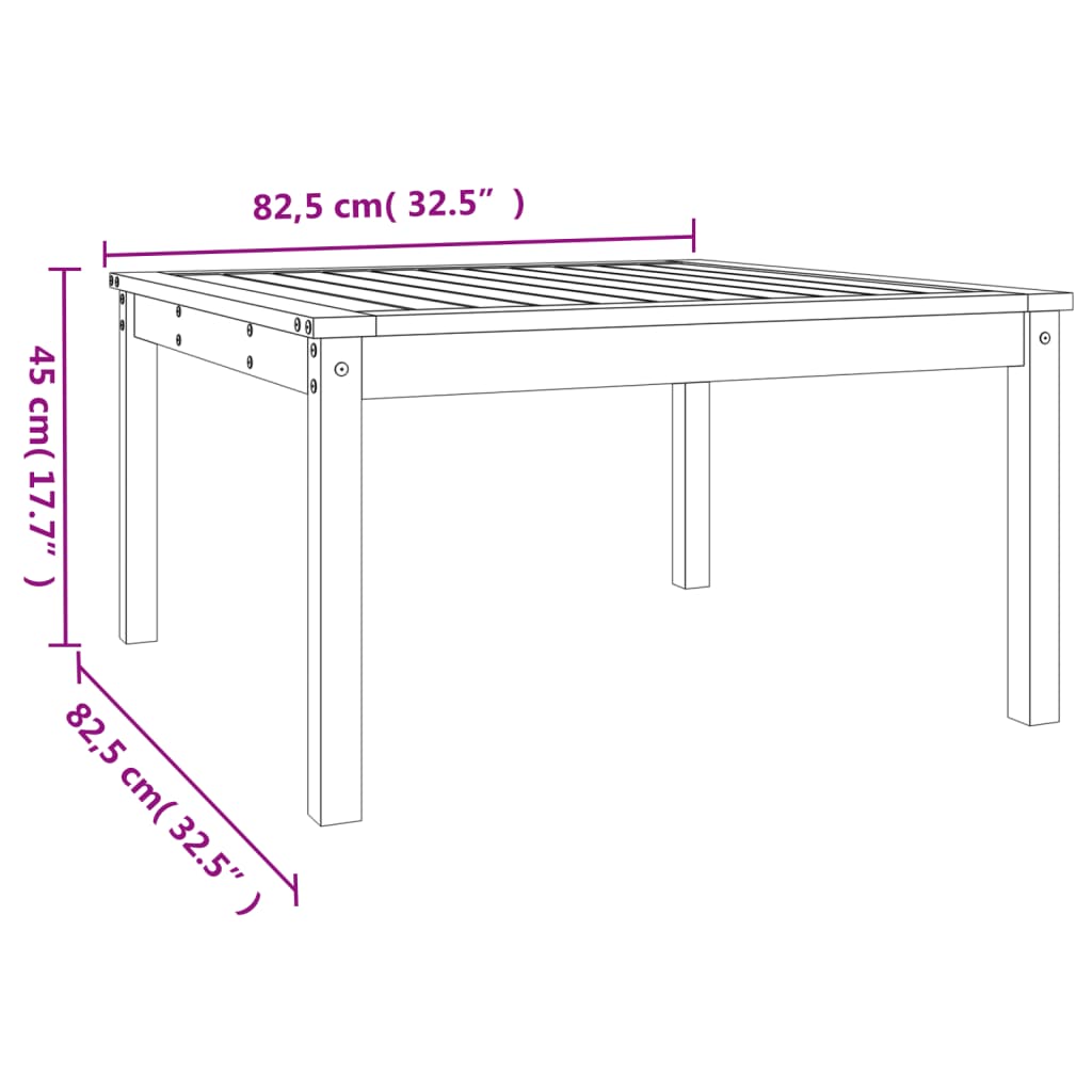 vidaXL Τραπέζι Κήπου Γκρι 82,5x82,5x45 εκ. από Μασίφ Ξύλο Πεύκου