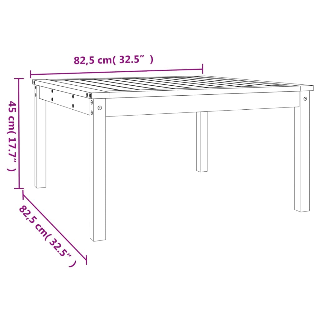 vidaXL Τραπέζι Κήπου Μελί 82,5x82,5x45 εκ. από Μασίφ Ξύλο Πεύκου