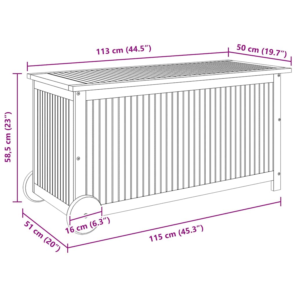 vidaXL Μπαούλο Αποθήκευσης Κήπου με Ρόδες 113x50x58 εκ. Μασίφ Ακακία