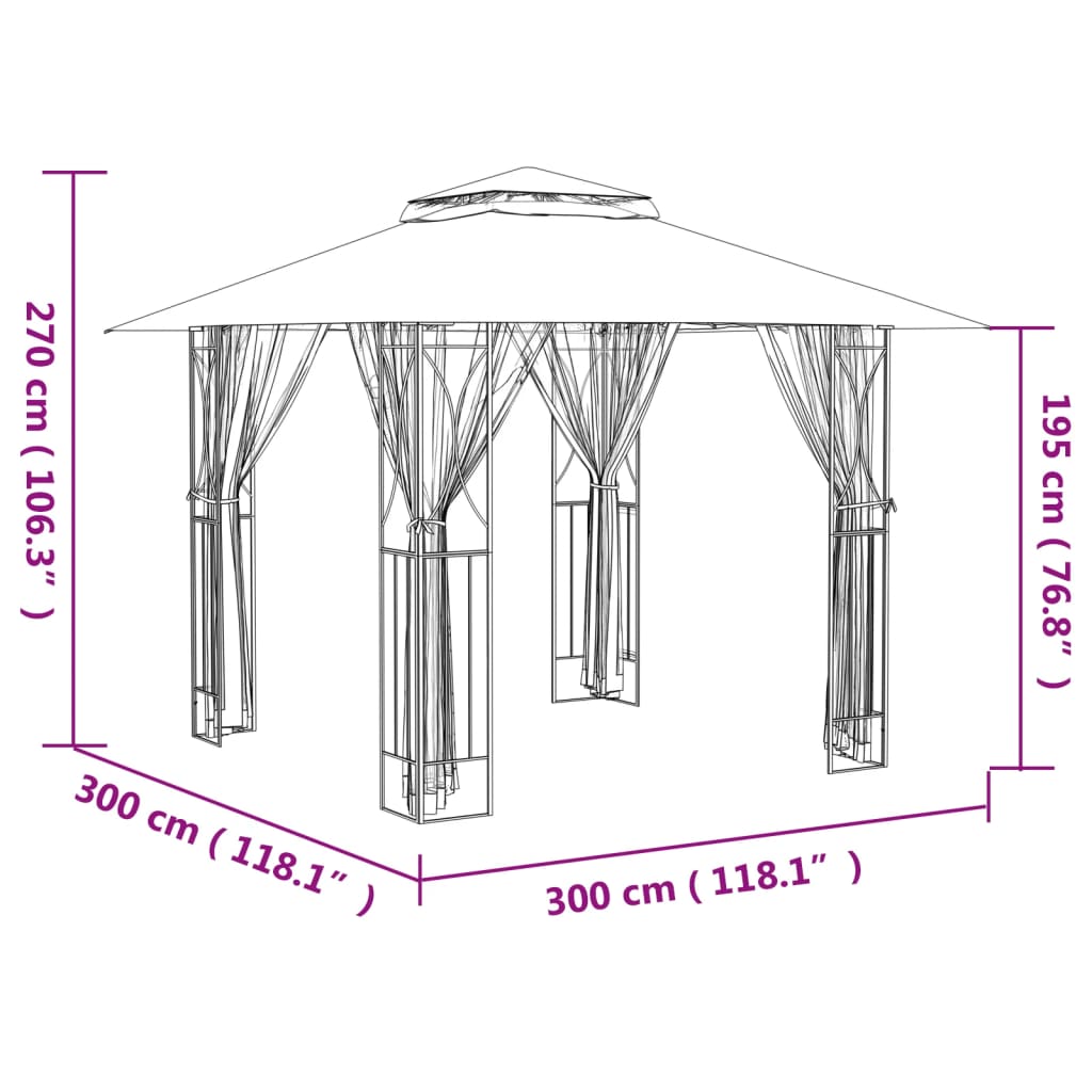vidaXL Κιόσκι με Πλευρικά Τοιχώματα Ανθρακί 300x300x270 εκ. από Ατσάλι