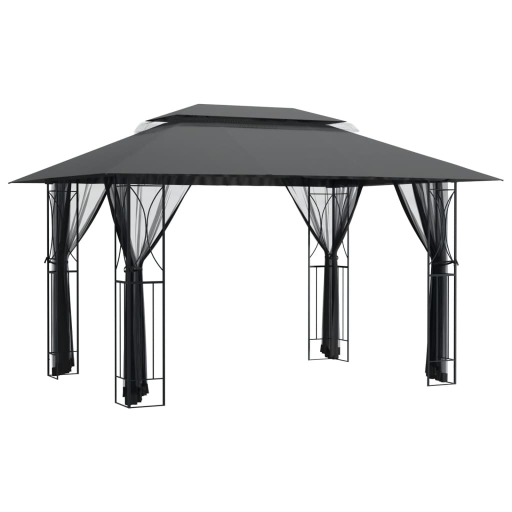 vidaXL Κιόσκι με Πλευρικά Τοιχώματα Ανθρακί 400x300x270 εκ. από Ατσάλι