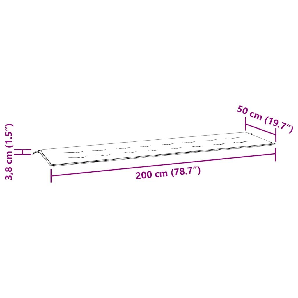 vidaXL Μαξιλάρι Πάγκου Μαύρο Καρό 200x50x4 εκ. Ύφασμα Oxford