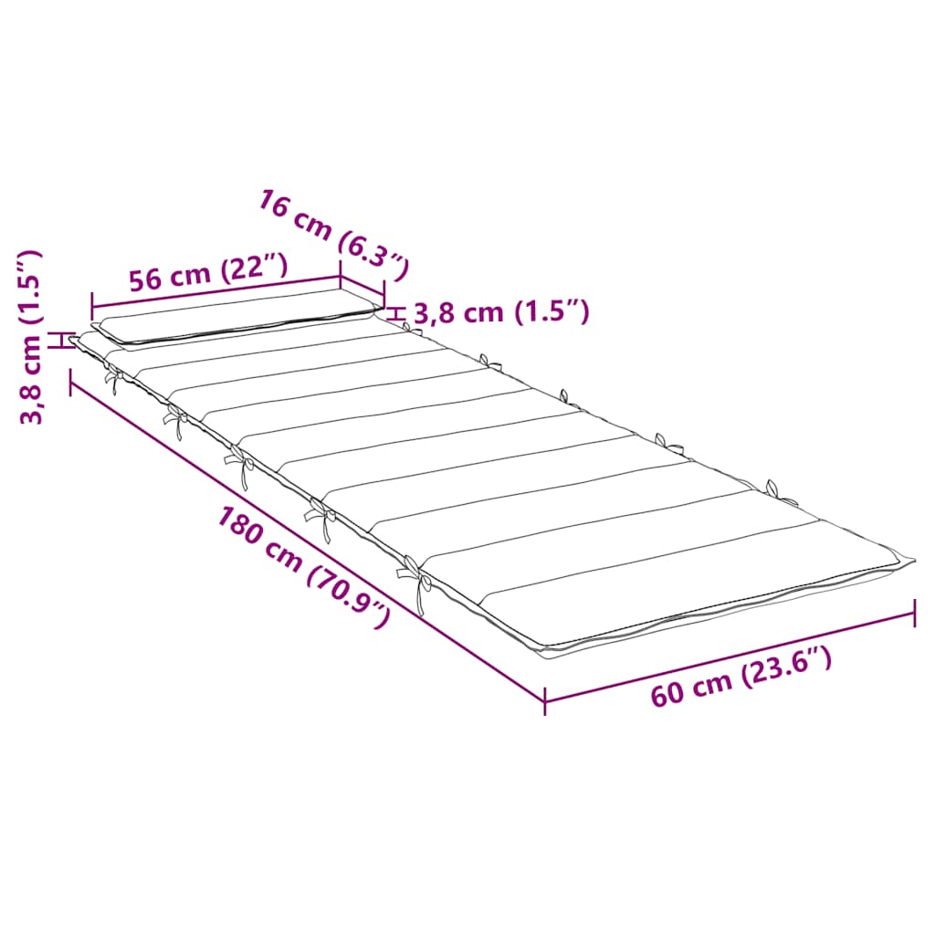 vidaXL Μαξιλάρι Ξαπλώστρας Μπλε&Λευκό Ριγέ 180x60x4 εκ. Ύφασμα Oxford