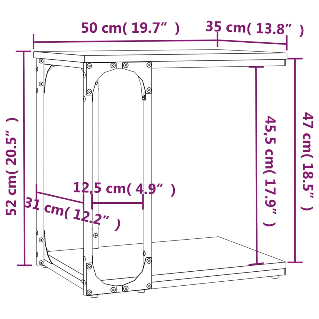 vidaXL Βοηθητικό Τραπέζι Γκρι Sonoma 50x35x52 εκ. Επεξεργασμένο Ξύλο