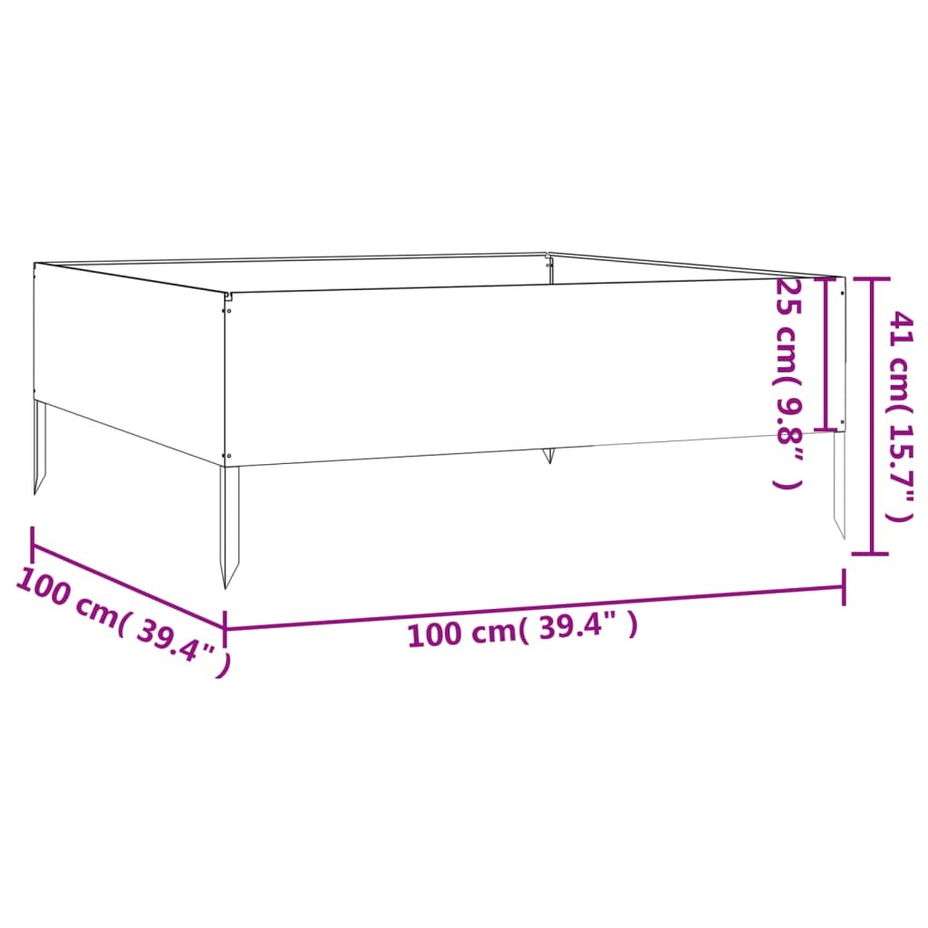 vidaXL Ζαρντινιέρα 100 x 100 x 41 εκ. από Ατσάλι Σκληρυθέν στον Αέρα