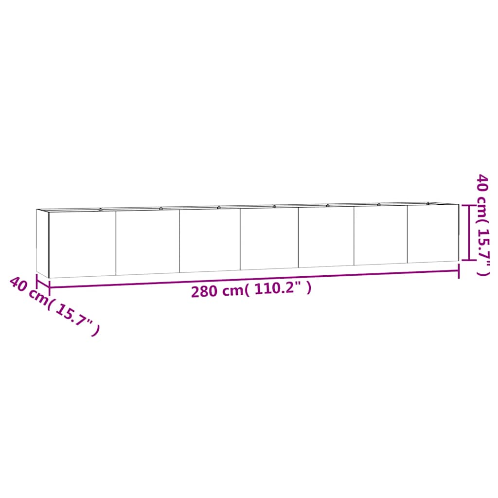 vidaXL Ζαρντινιέρα 280 x 40 x 40 εκ. από Ατσάλι Σκληρυθέν στον Αέρα