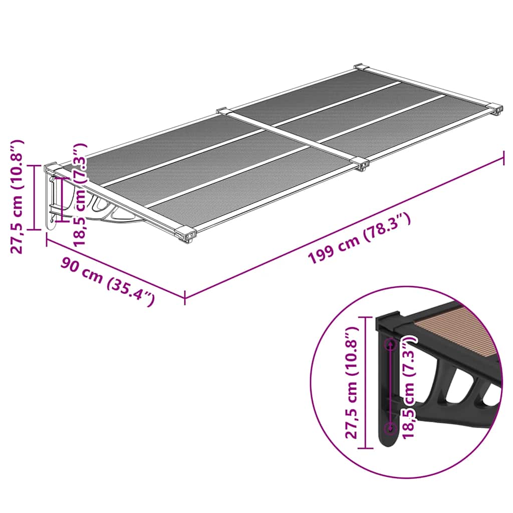 vidaXL Στέγαστρο Πόρτας Μαύρο 199x90 εκ. από Πολυκαρβονικό