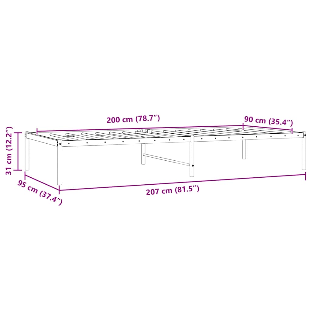 vidaXL Μεταλλικό πλαίσιο κρεβατιού Μαύρο 90x200 cm