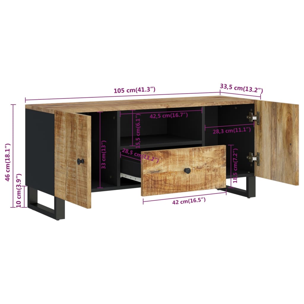 vidaXL Έπιπλο Τηλεόρασης 105x33,5x46 εκ Μασίφ Ξύλο Μάνγκο & Επεξ. Ξύλο