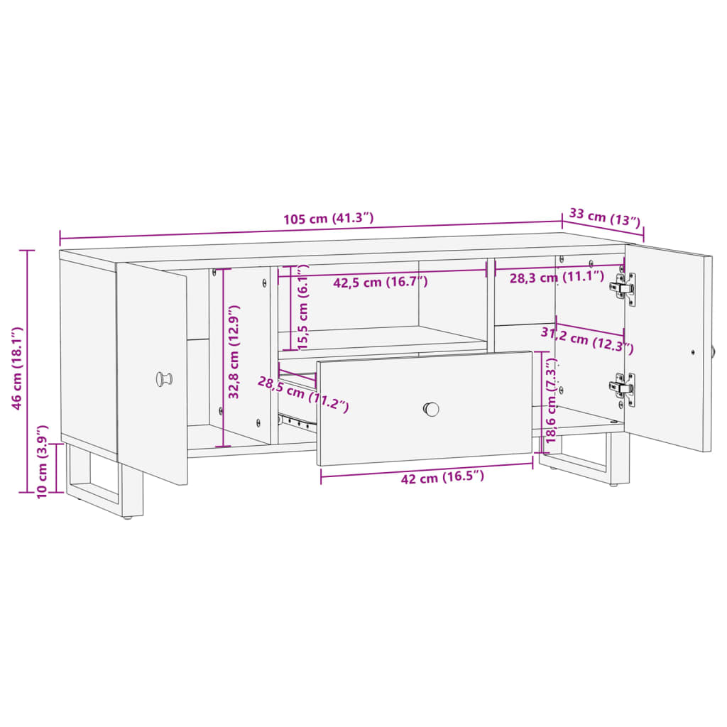 vidaXL Έπιπλο Τηλεόρασης 105x33,5x46 εκ Μασίφ Ανακυκλ. Ξύλο & Επ. Ξύλο