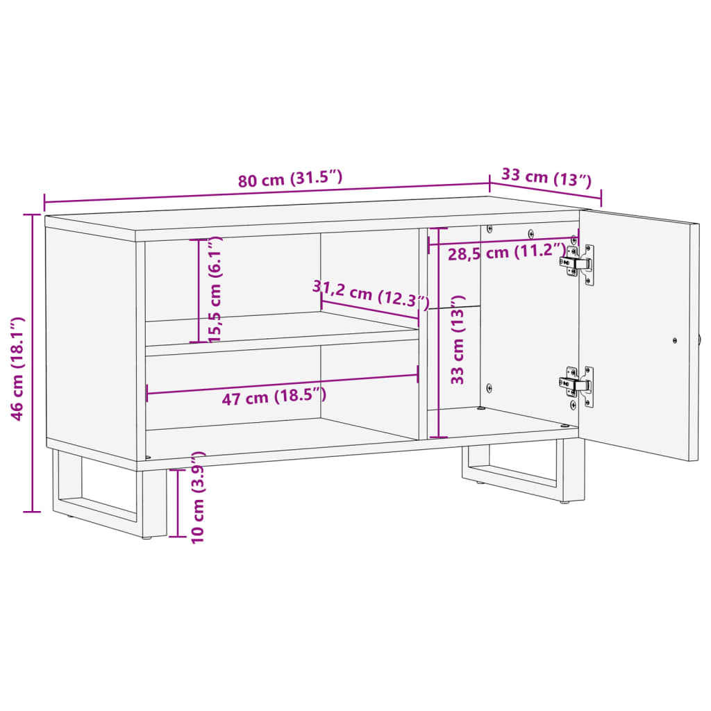 vidaXL Έπιπλο Τηλεόρασης 80x33x46 εκ. Μασίφ Ανακυκλ. Ξύλο & Επεξ. Ξύλο