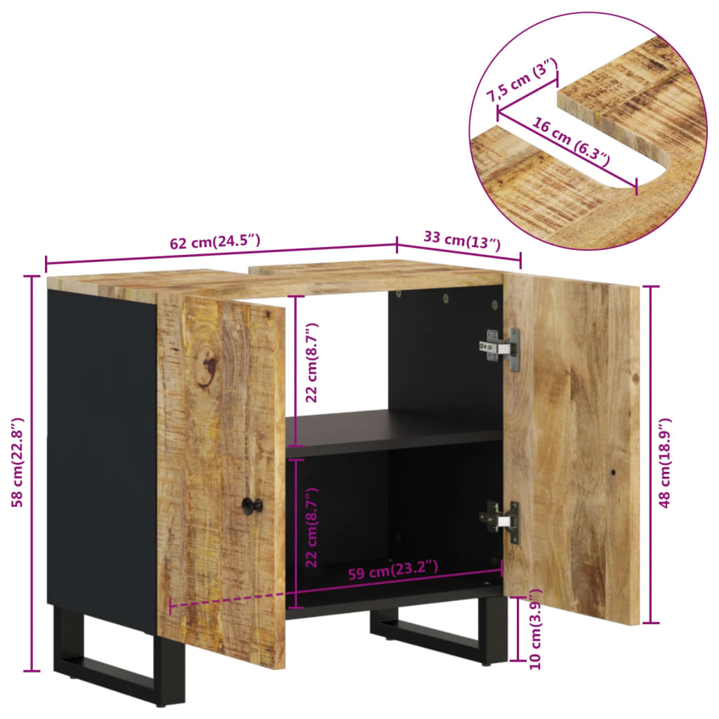 vidaXL Έπιπλο Νιπτήρα 62 x 33 x 58 εκ. Μασίφ Ξύλο Μάνγκο & Επεξ. Ξύλο