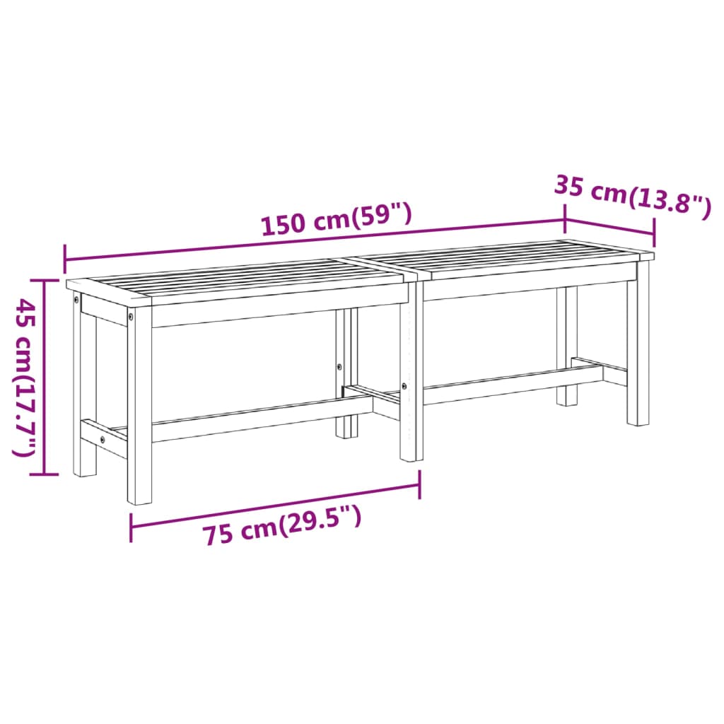 vidaXL Παγκάκι Κήπου 150 x 35 x 45 εκ. από Μασίφ Ξύλο Ακακίας