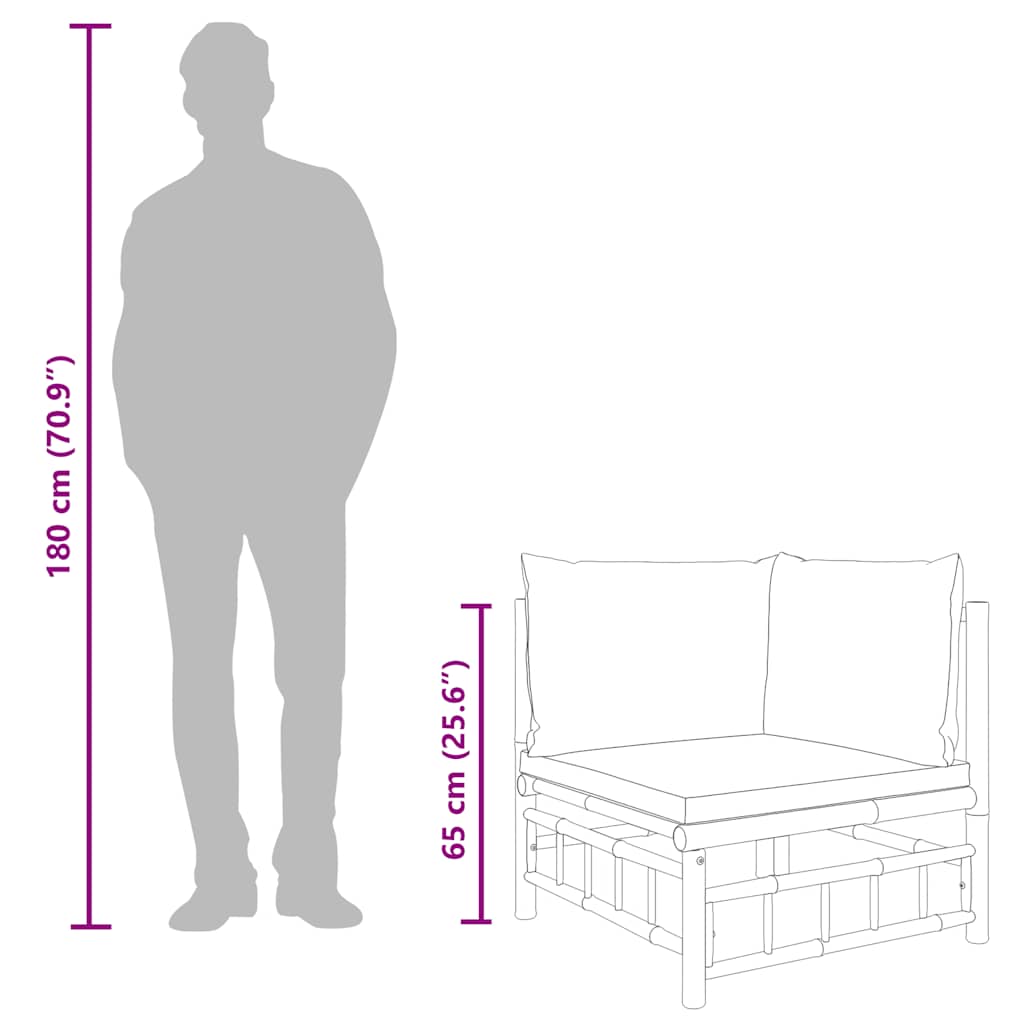 vidaXL Καναπές Κήπου Γωνιακός από Μπαμπού με Λευκά Κρεμ Μαξιλάρια