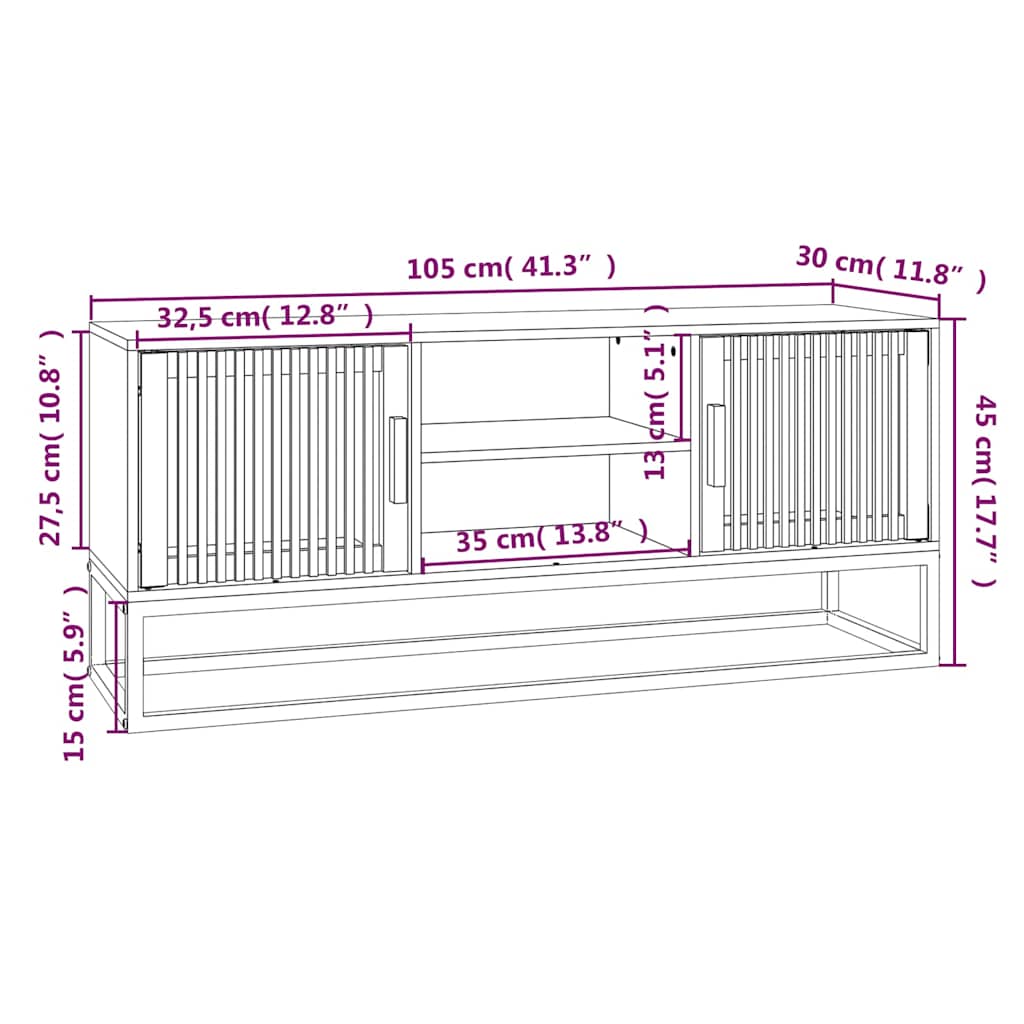 vidaXL Έπιπλο Τηλεόρασης Μαύρο 105x30x45 εκ. Επεξεργασμένο Ξύλο/Σίδερο