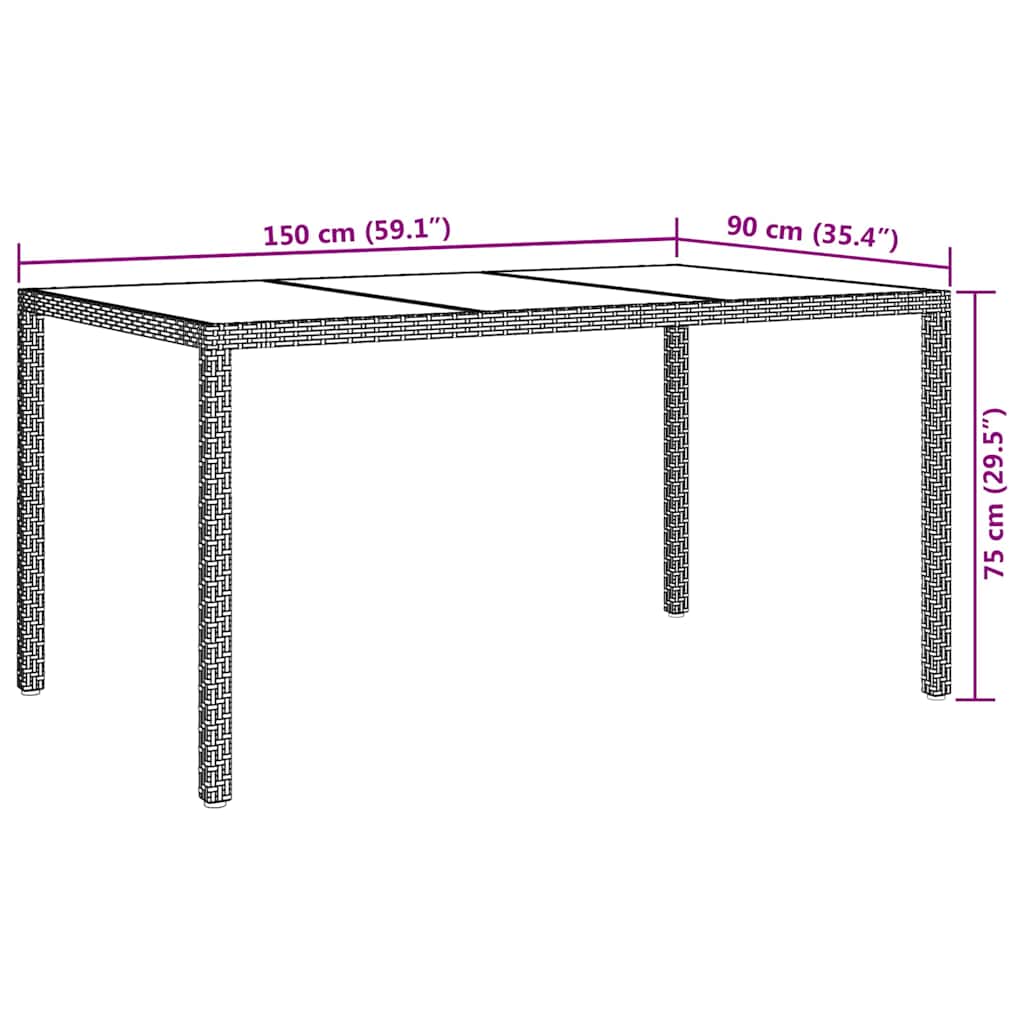 vidaXL Τραπέζι Κήπου Λευκό 150 x 90 x 75 cm συνθετικό ρατάν