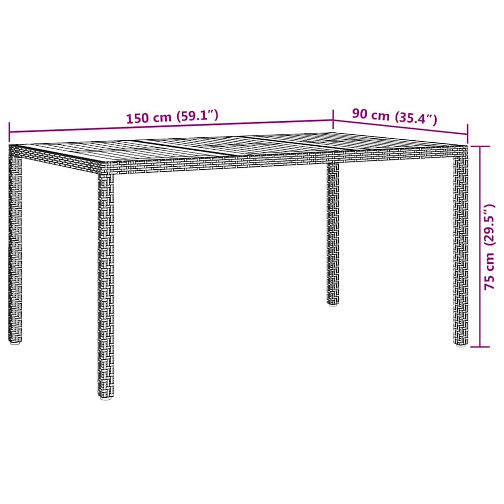 vidaXL Τραπέζι Κήπου Μαύρο 150 x 90 x 75 cm συνθετικό ρατάν