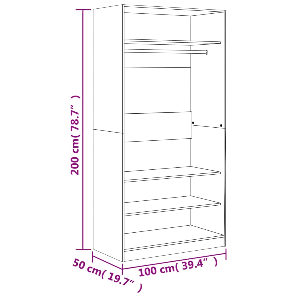 vidaXL Ντουλάπα Γκρι Sonoma 100 x 50 x 200 εκ. από Επεξεργασμένο Ξύλο