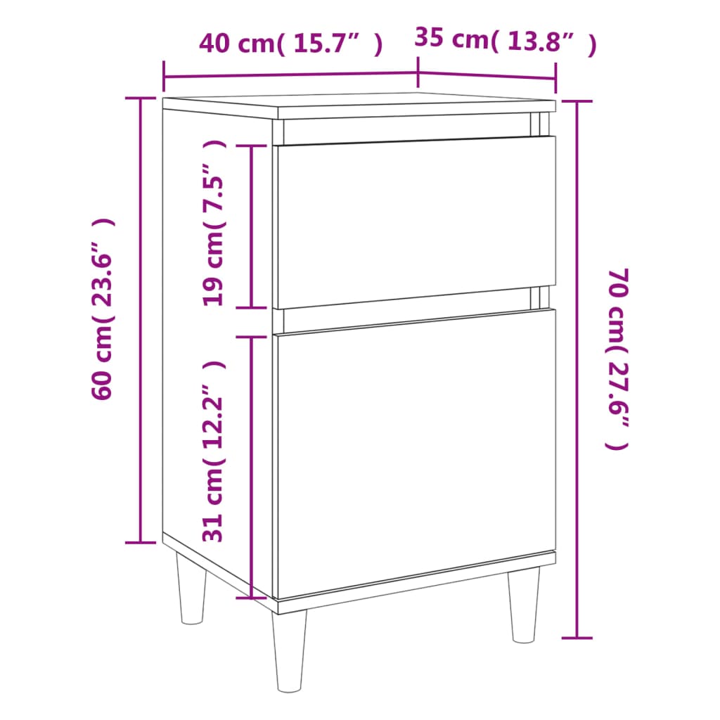 vidaXL Κομοδίνα 2 τεμ. Λευκά 40 x 35 x 70 εκ.