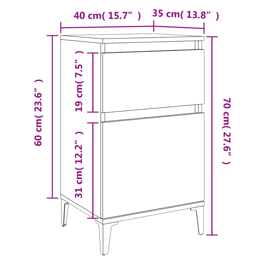 vidaXL Κομοδίνο Λευκό 40 x 35 x 70 εκ.
