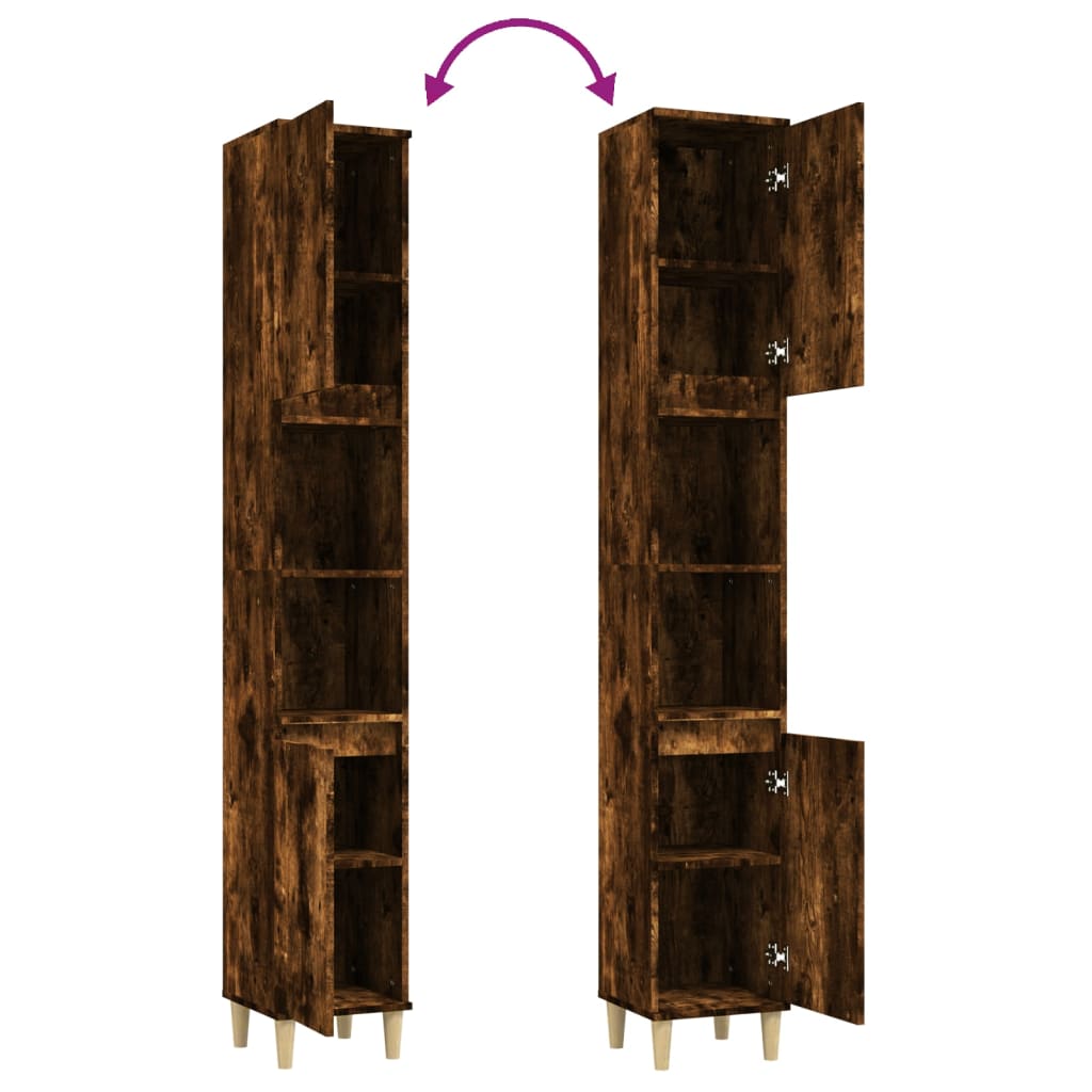 vidaXL Ντουλάπι Μπάνιου Καπνιστή Δρυς 30x30x190 εκ. Επεξεργασμένο Ξύλο