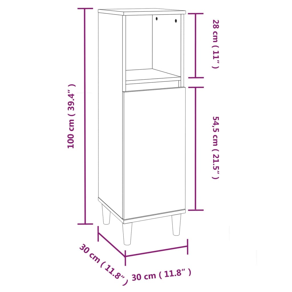 vidaXL Ντουλάπι Μπάνιου Καφέ Δρυς 30x30x100 εκ. Επεξεργασμένο Ξύλο
