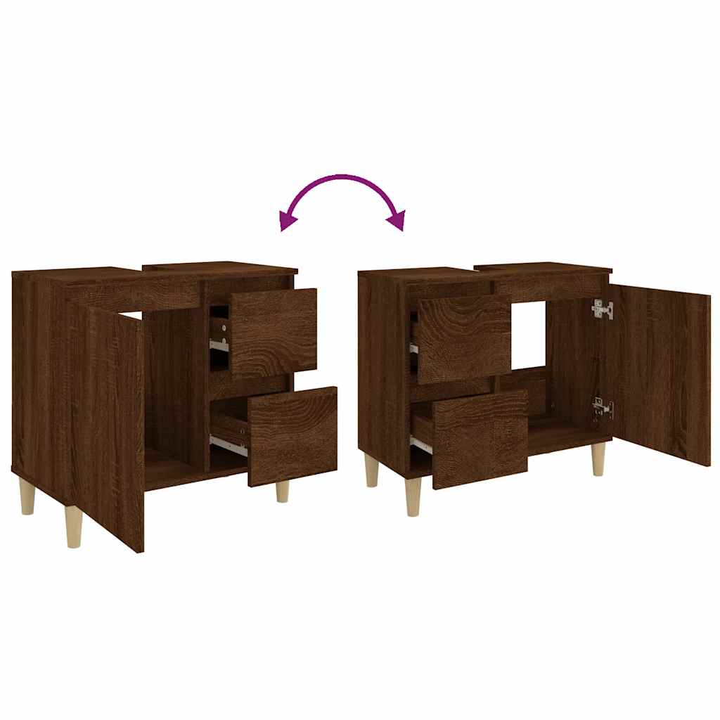 vidaXL Ντουλάπι Μπάνιου Καφέ Δρυς 65x33x60 εκ. Επεξεργασμένο Ξύλο