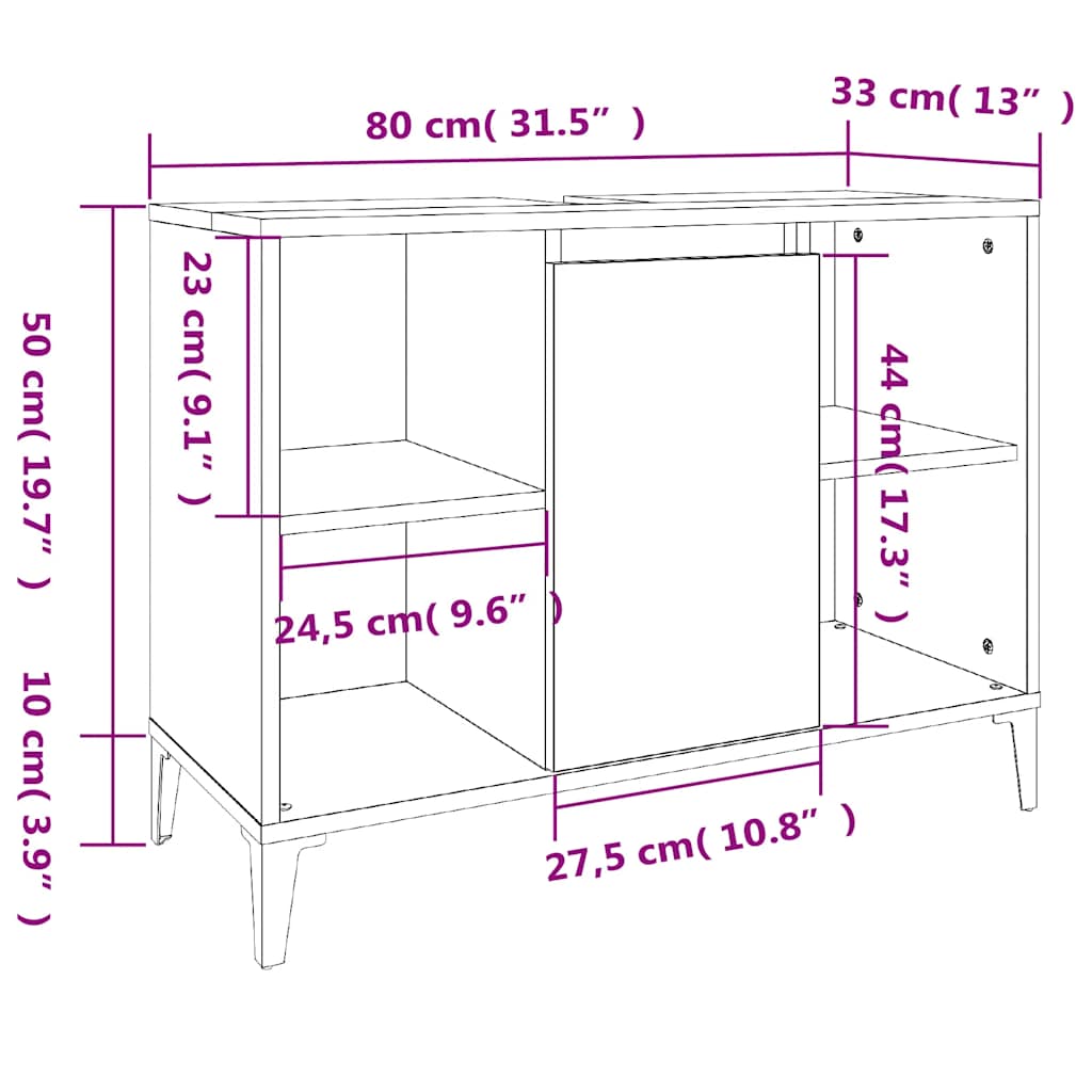 vidaXL Ντουλάπι Νιπτήρα Μαύρο 80 x 33 x 60 εκ. Επεξεργασμένο Ξύλο