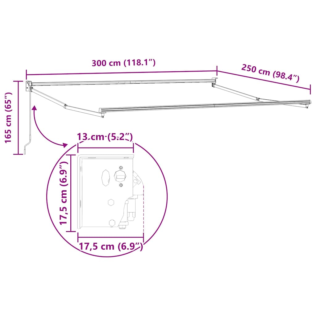 vidaXL Αναδιπλούμενο πλαίσιο τέντας Λευκός 300 x 250 εκ Αλουμίνιο