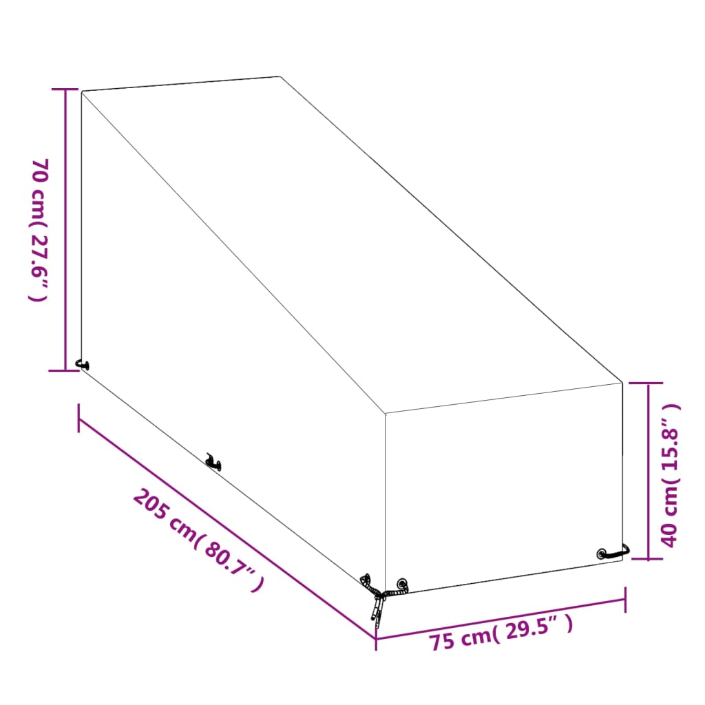 vidaXL Κάλυμμα Ξαπλώστρας 2 τεμ με 12 Κρίκους 205x75x40/70 εκ Πολυαιθ.