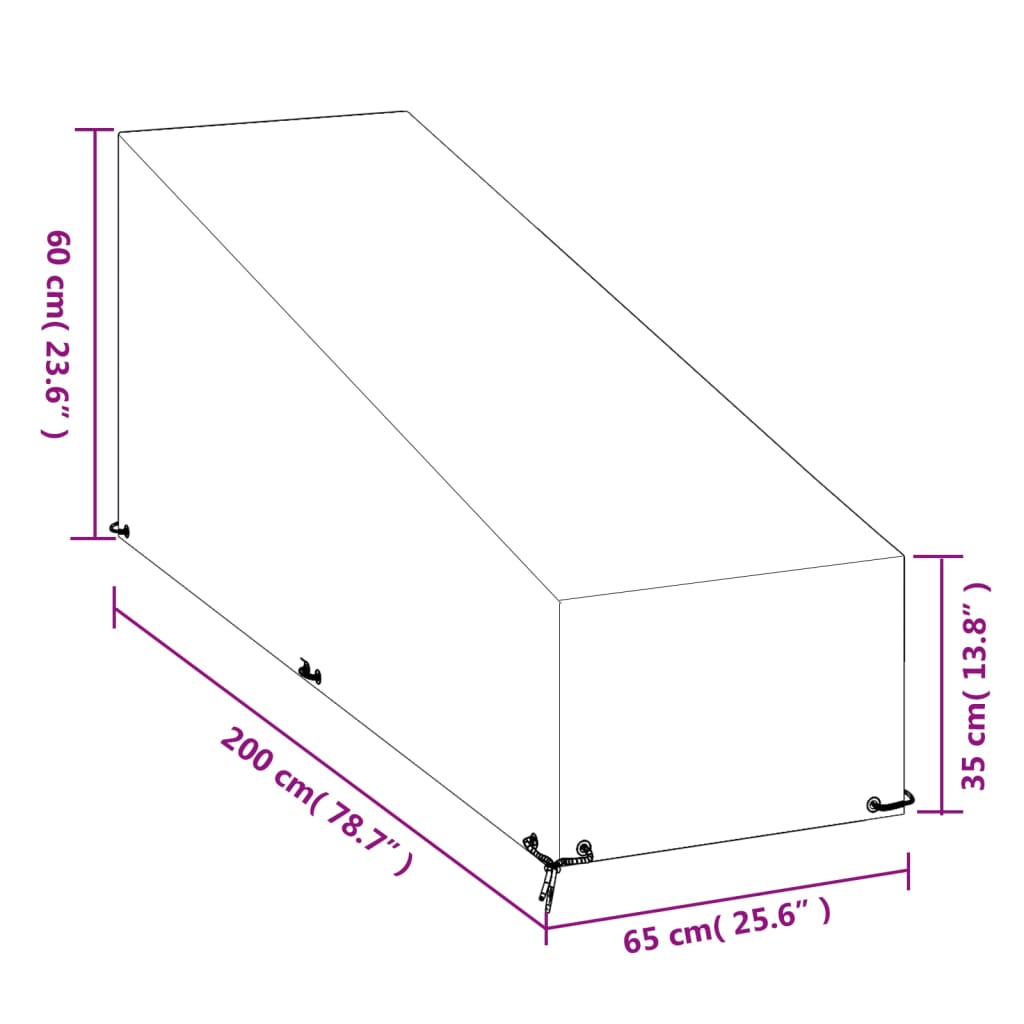 vidaXL Κάλυμμα Ξαπλώστρας 2 τεμ με 12 Κρίκους 200x65x35/60 εκ Πολυαιθ.