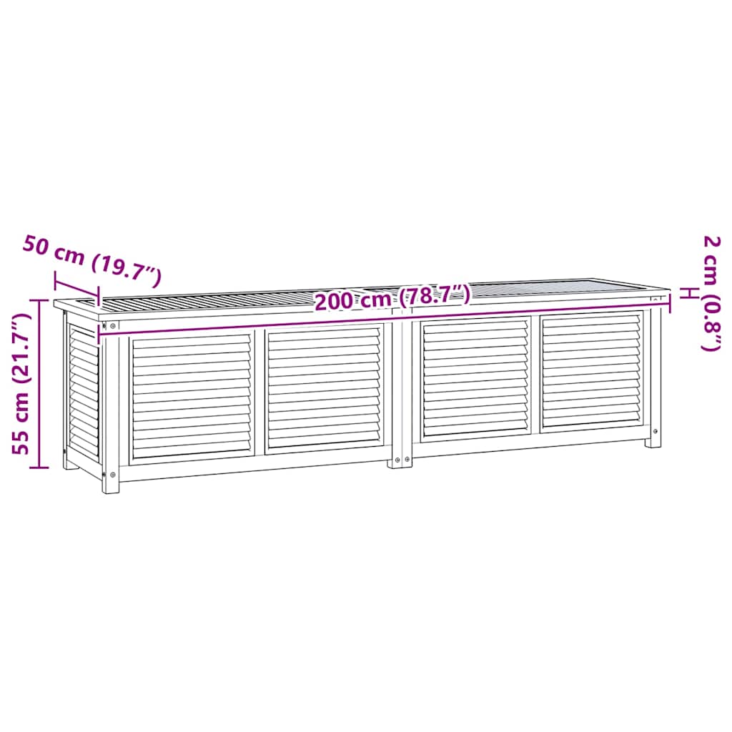 vidaXL Μπαούλο Αποθήκευσης Κήπου με Τσάντα 200x50x55εκ Μασίφ Ξύλο Teak