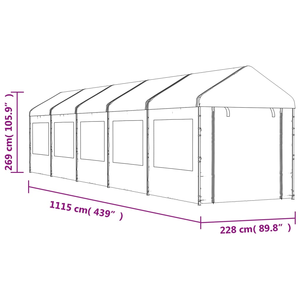 vidaXL Κιόσκι με Τέντα Λευκό 11,15 x 2,28 x 2,69 μ. από Πολυαιθυλένιο