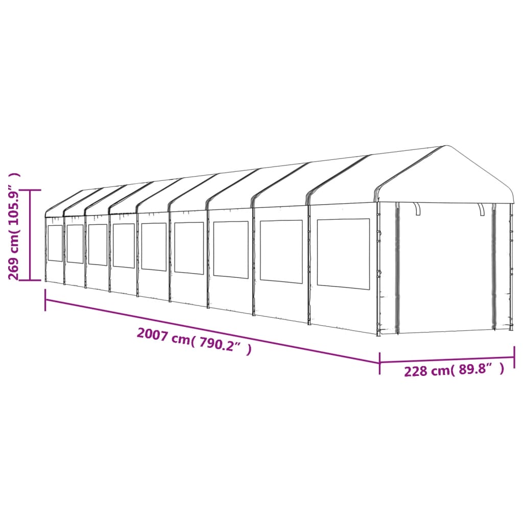 vidaXL Κιόσκι με Τέντα Λευκό 20,07 x 2,28 x 2,69 μ. από Πολυαιθυλένιο